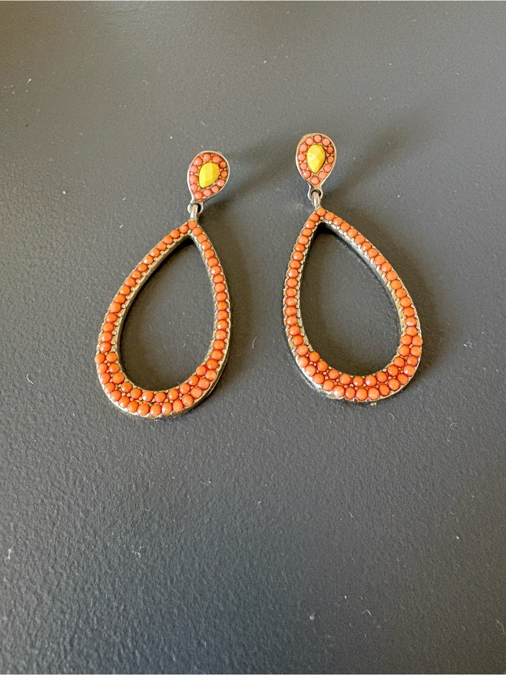 Orange Teardrop Bead Statement Earrings